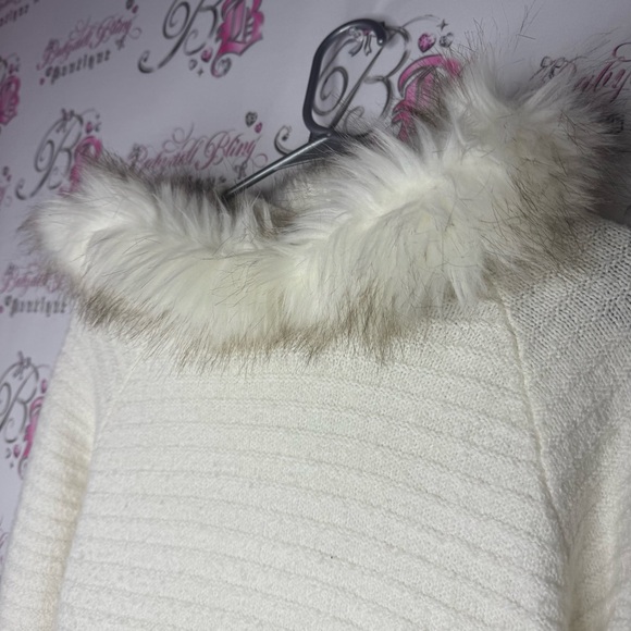 Cat & jack sweater pull over faux fur trim hood hoodie warm cozy knit crochet - Picture 4 of 11